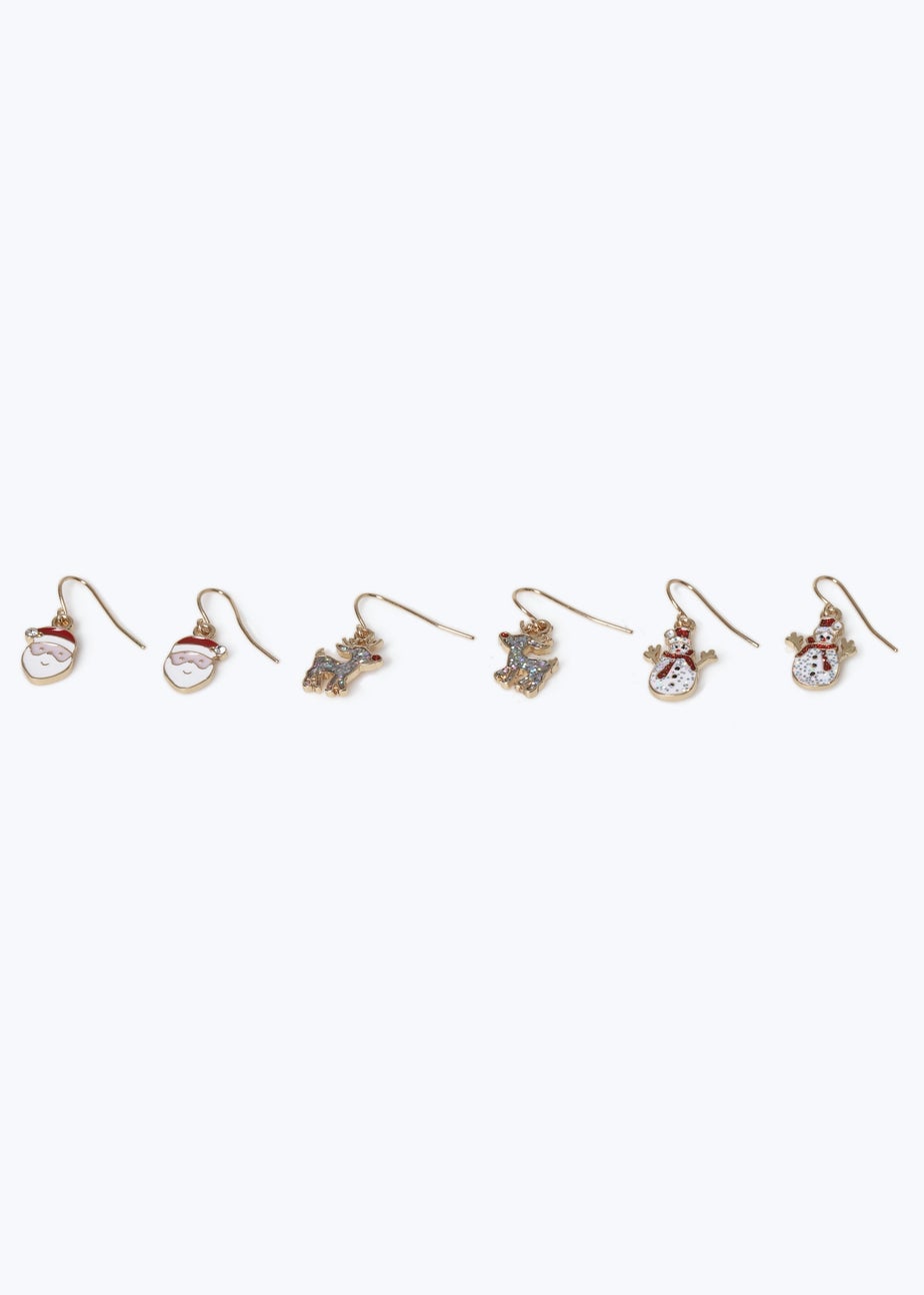 Muse 3 Pack Multicoloured Christmas Santa Character Drop Earrings