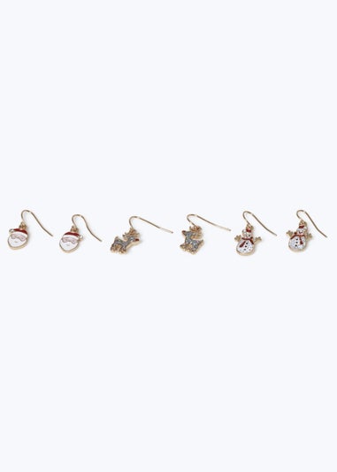 Muse 3 Pack Multicoloured Christmas Santa Character Drop Earrings