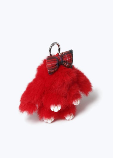 Muse Red Christmas Tartan Bow Bunny Keyring
