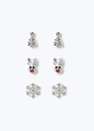 Muse X Pack Silver Christmas Reindeer Stud Earrings