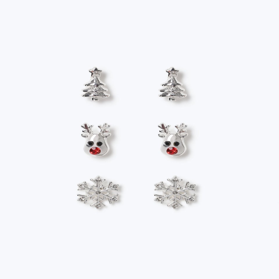 Muse X Pack Silver Christmas Reindeer Stud Earrings