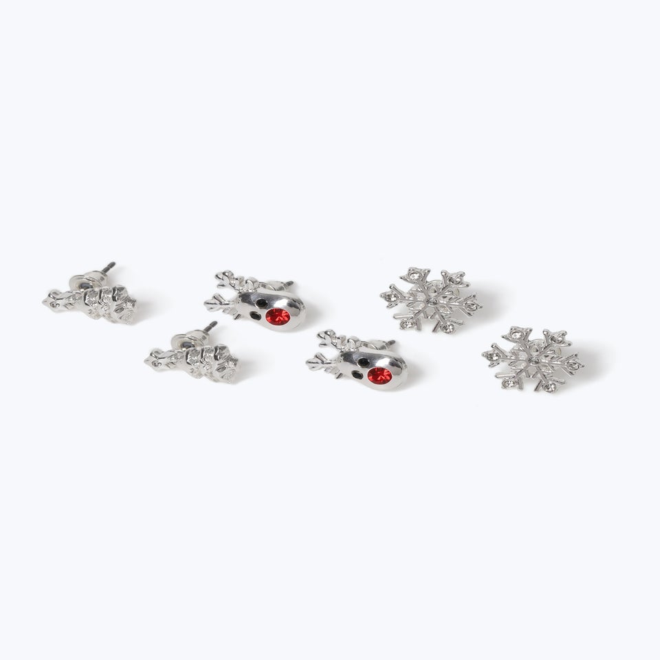 Muse X Pack Silver Christmas Reindeer Stud Earrings