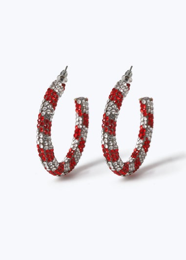 Muse Red Christmas Candy Cane Hoop Earrings