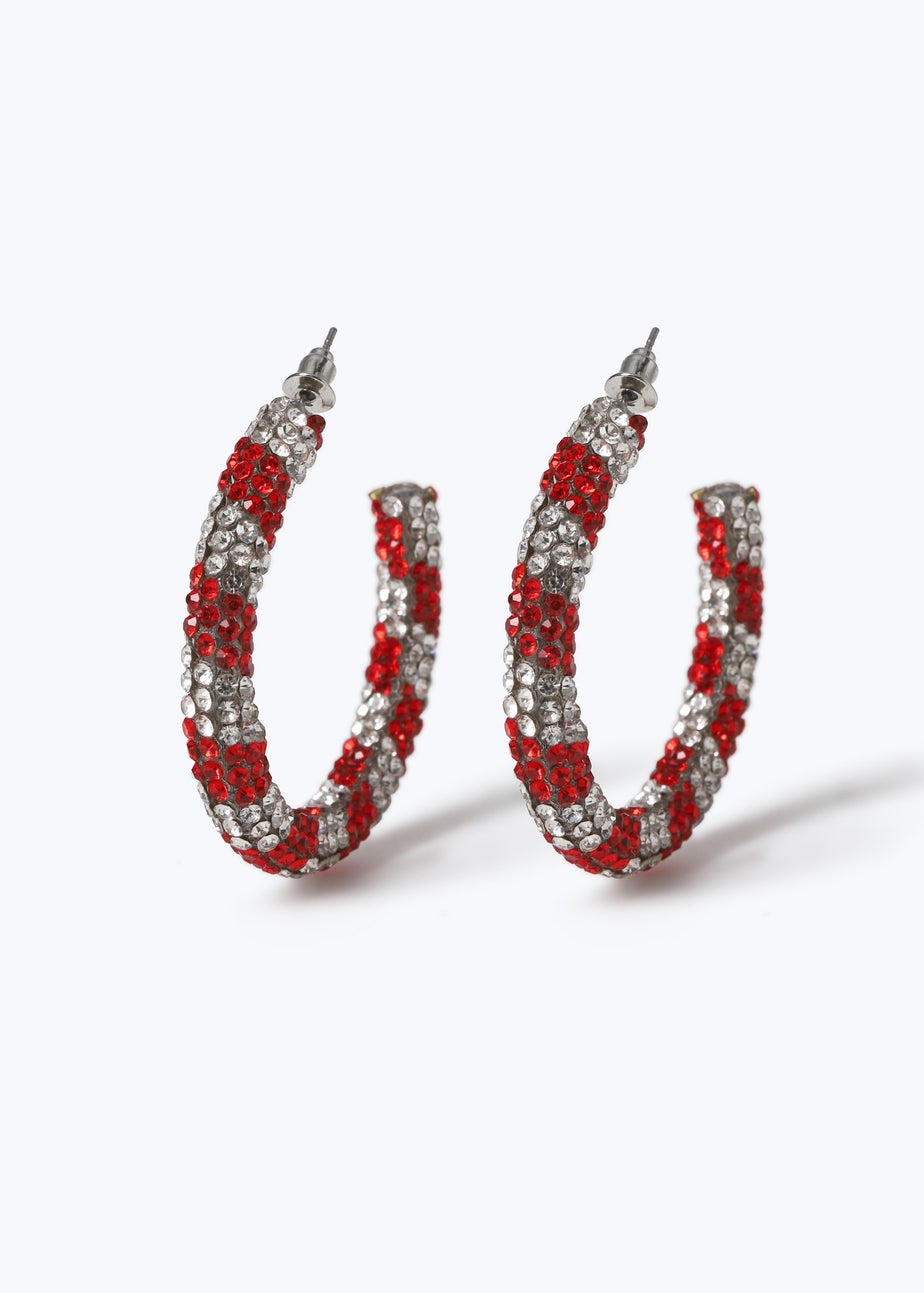 Muse Red Christmas Candy Cane Hoop Earrings