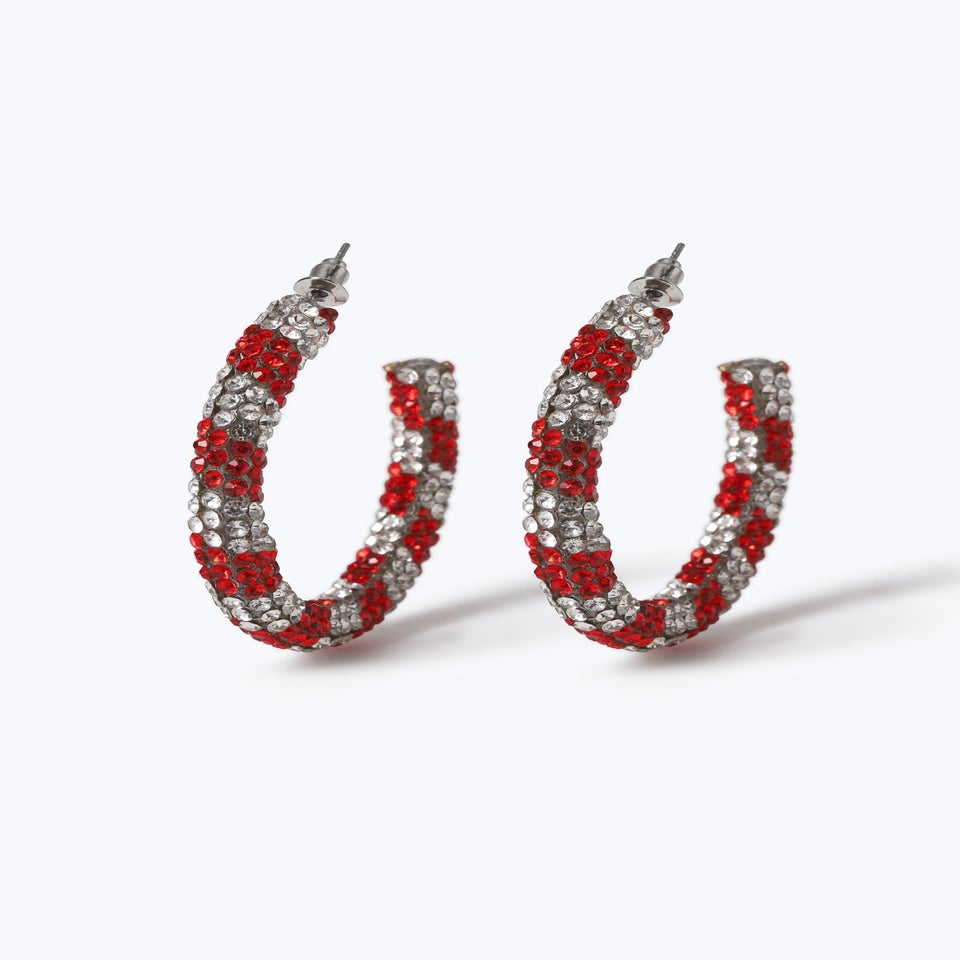 Muse Red Christmas Candy Cane Hoop Earrings