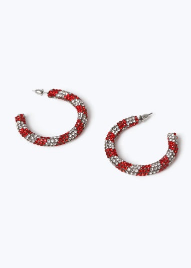 Muse Red Christmas Candy Cane Hoop Earrings