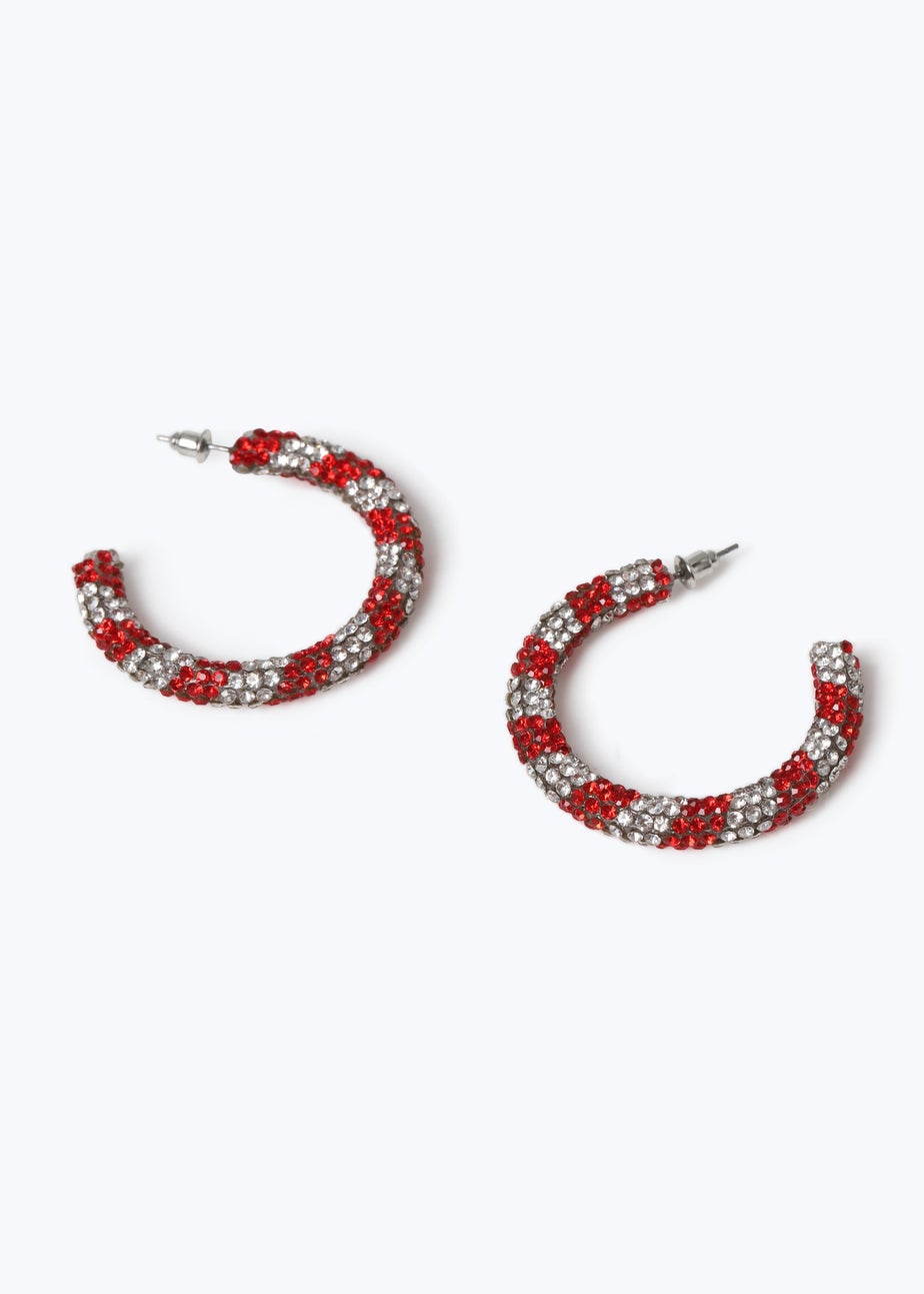 Muse Red Christmas Candy Cane Hoop Earrings