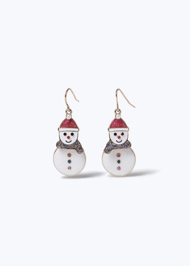Muse White Christmas Snowman Drop Earrings
