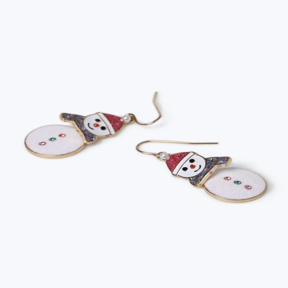 Muse White Christmas Snowman Drop Earrings