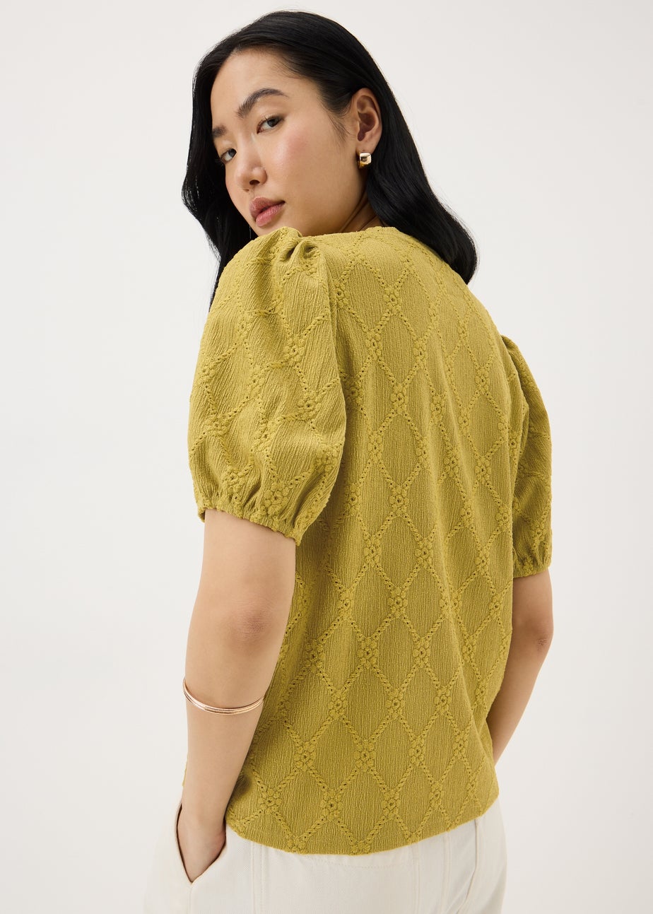 Olive Textured Puff Sleeve Top