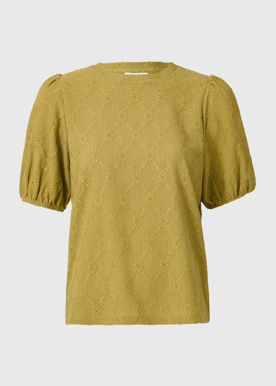 Olive Textured Puff Sleeve Top