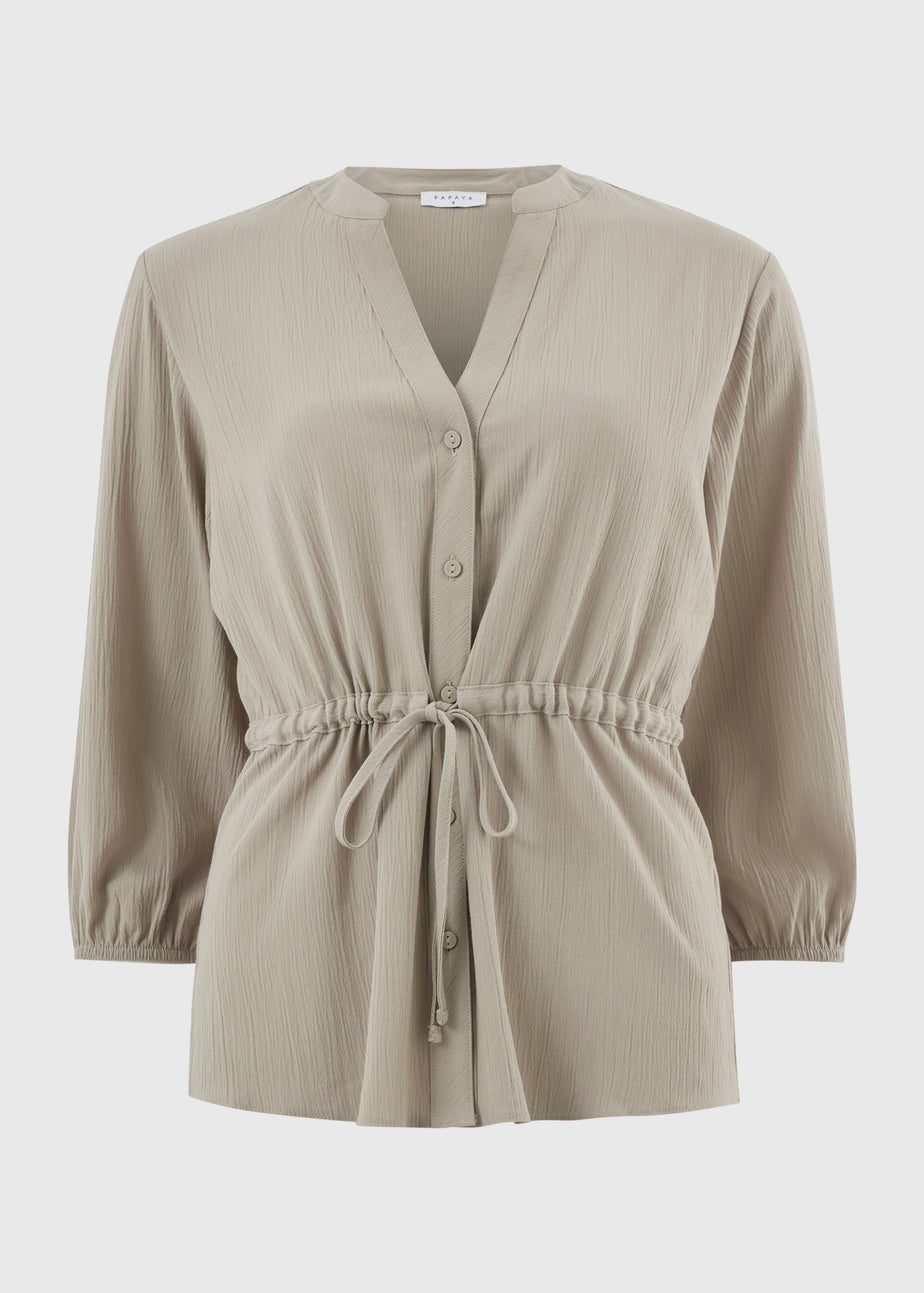 Taupe Waist Tie Shirt