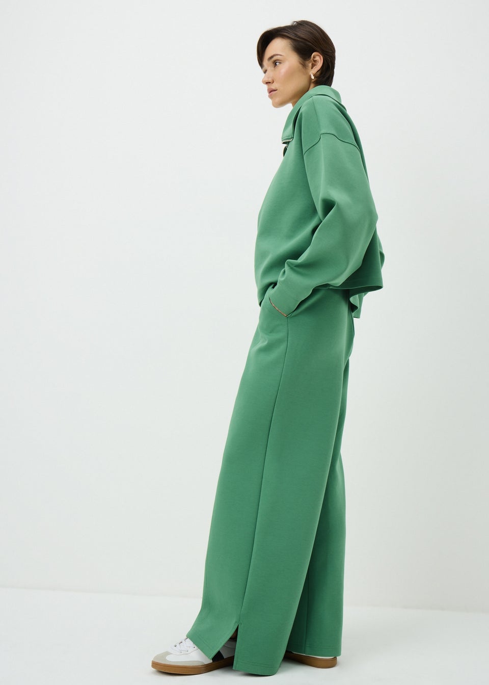 Green Interlock Wide Leg Co Ord Trousers