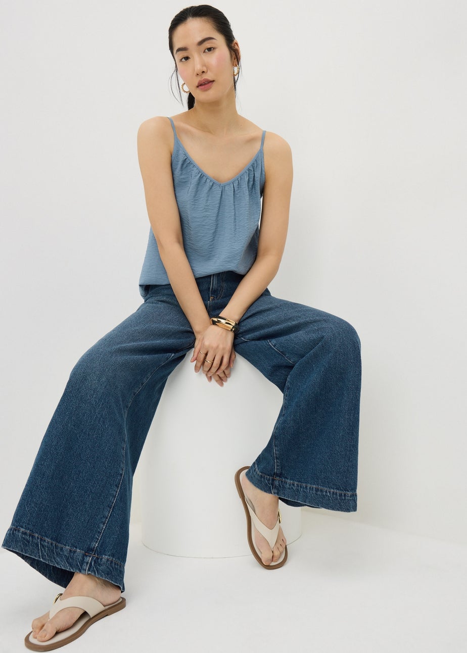 Blue Ruched Cami Top