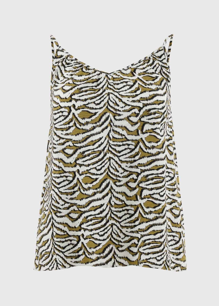 Khaki Zebra Print Ruched Cami Top