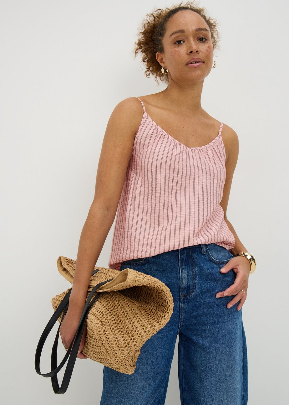 Pink Stripe Ruched Cami Top