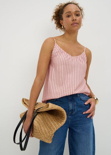Pink Stripe Ruched Cami Top