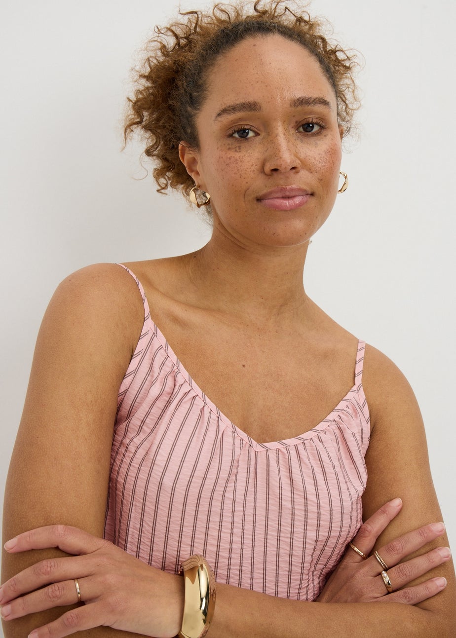Pink Stripe Ruched Cami Top