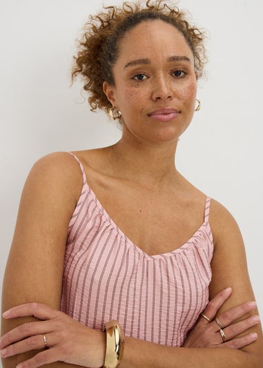 Pink Stripe Ruched Cami Top