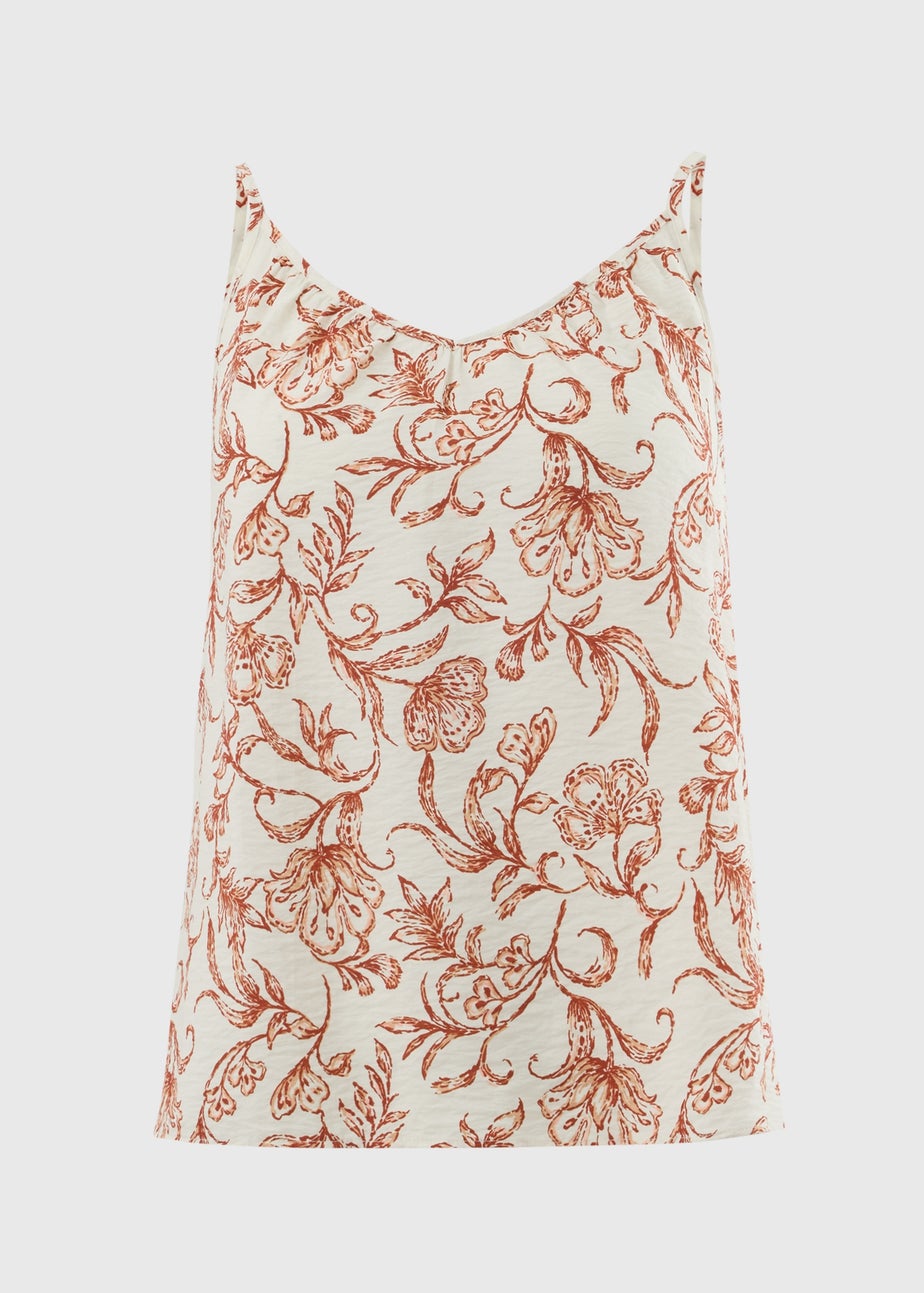Orange Vintage Floral Ruched Cami Top