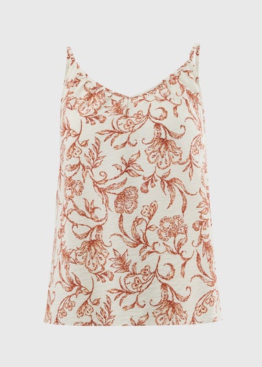 Orange Vintage Floral Ruched Cami Top