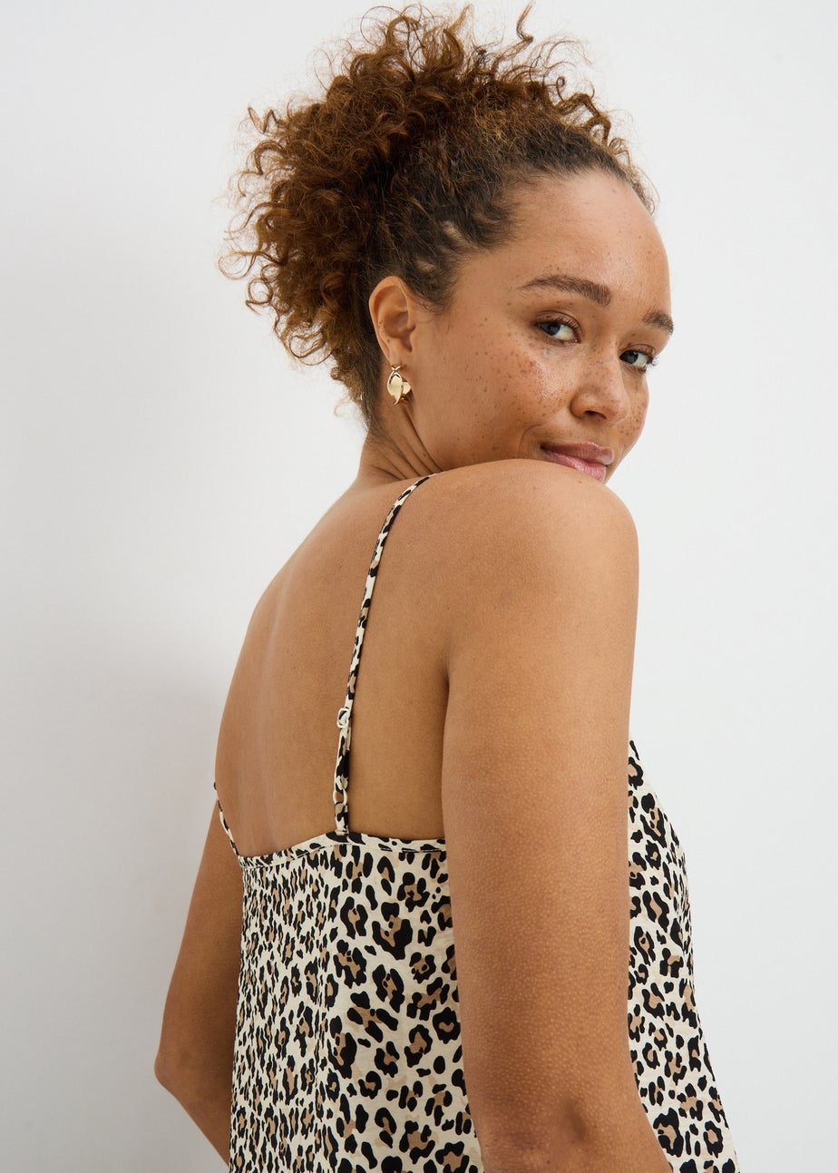 Brown Leopard Print Ruched Cami Top