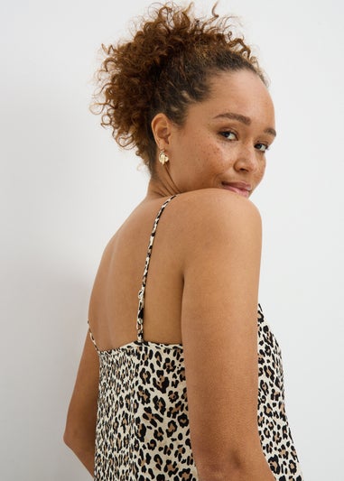 Brown Leopard Print Ruched Cami Top