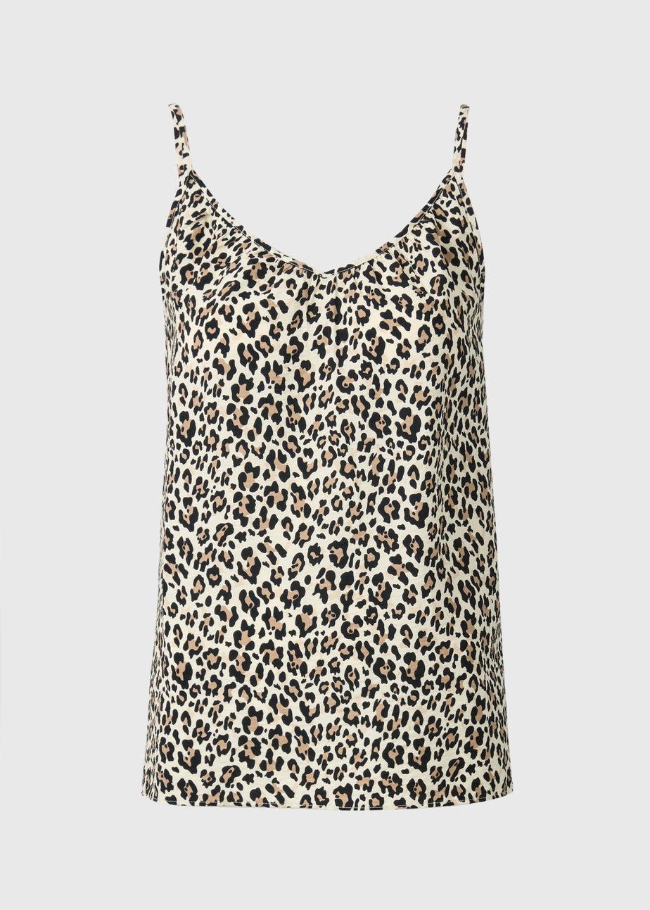 Brown Leopard Print Ruched Cami Top
