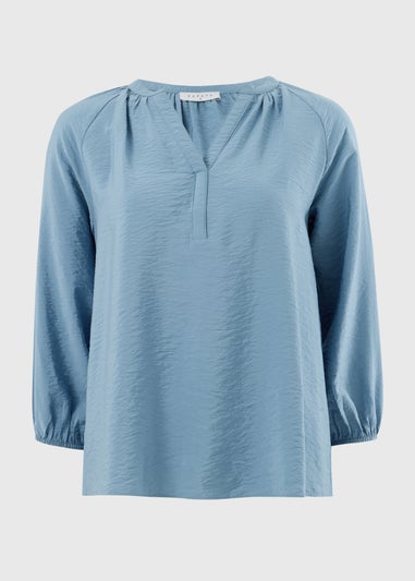 Blue 3/4 Sleeve Popover Blouse