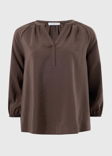 Chocolate Brown 3/4 Sleeve Popover Blouse
