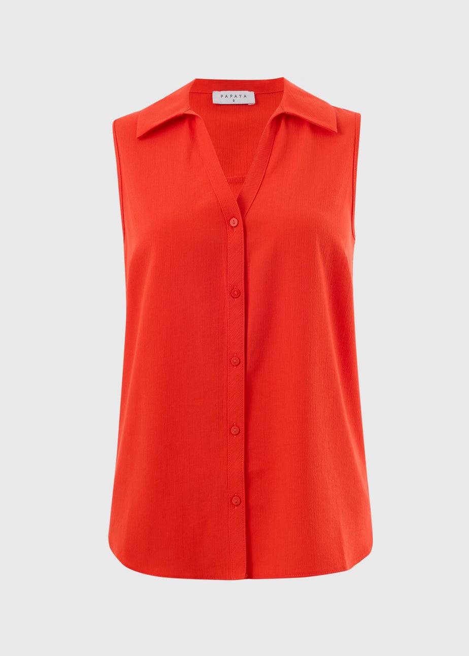 Red Sleeveless Clipper Shirt