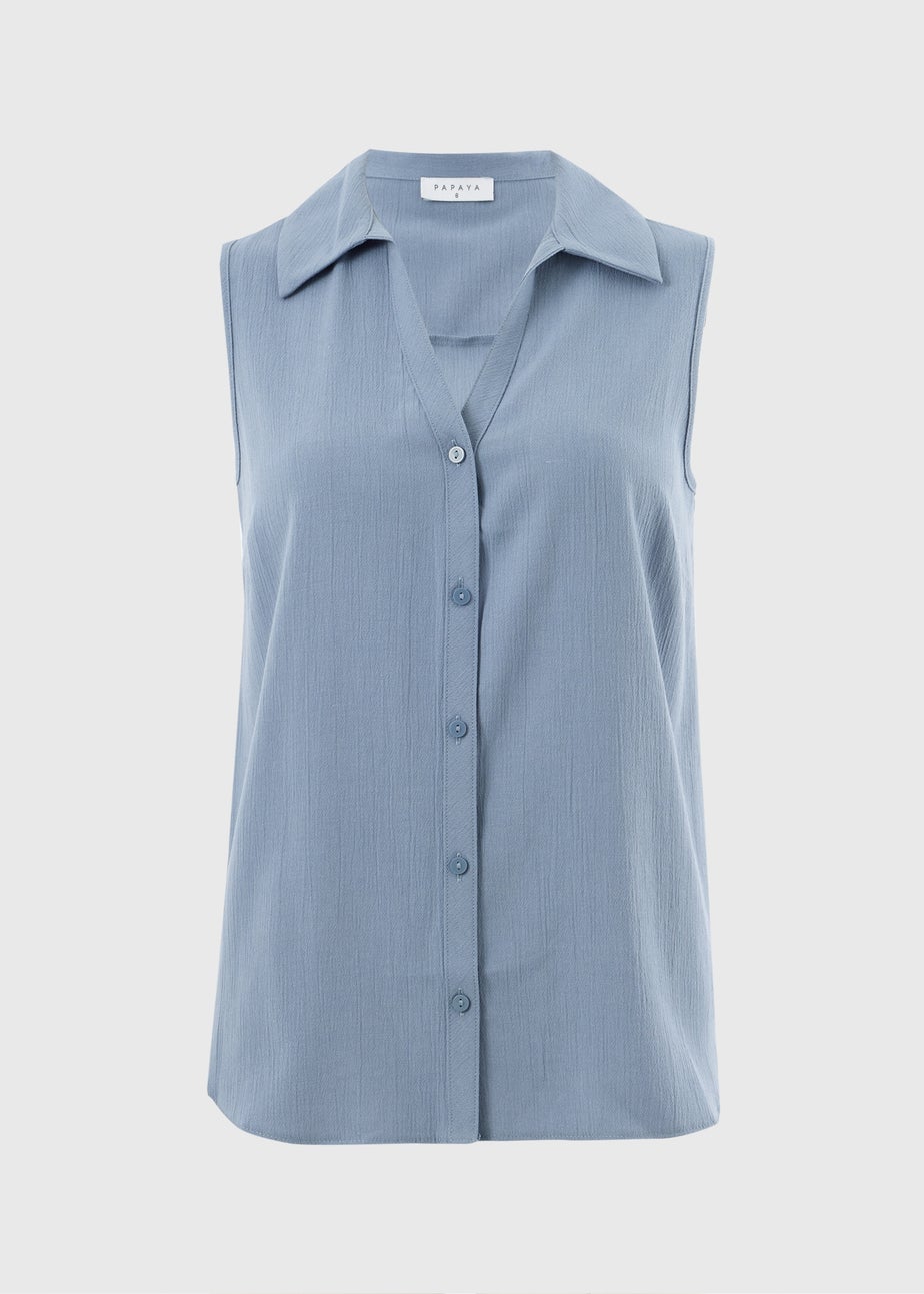 Blue Sleeveless Clipper Shirt