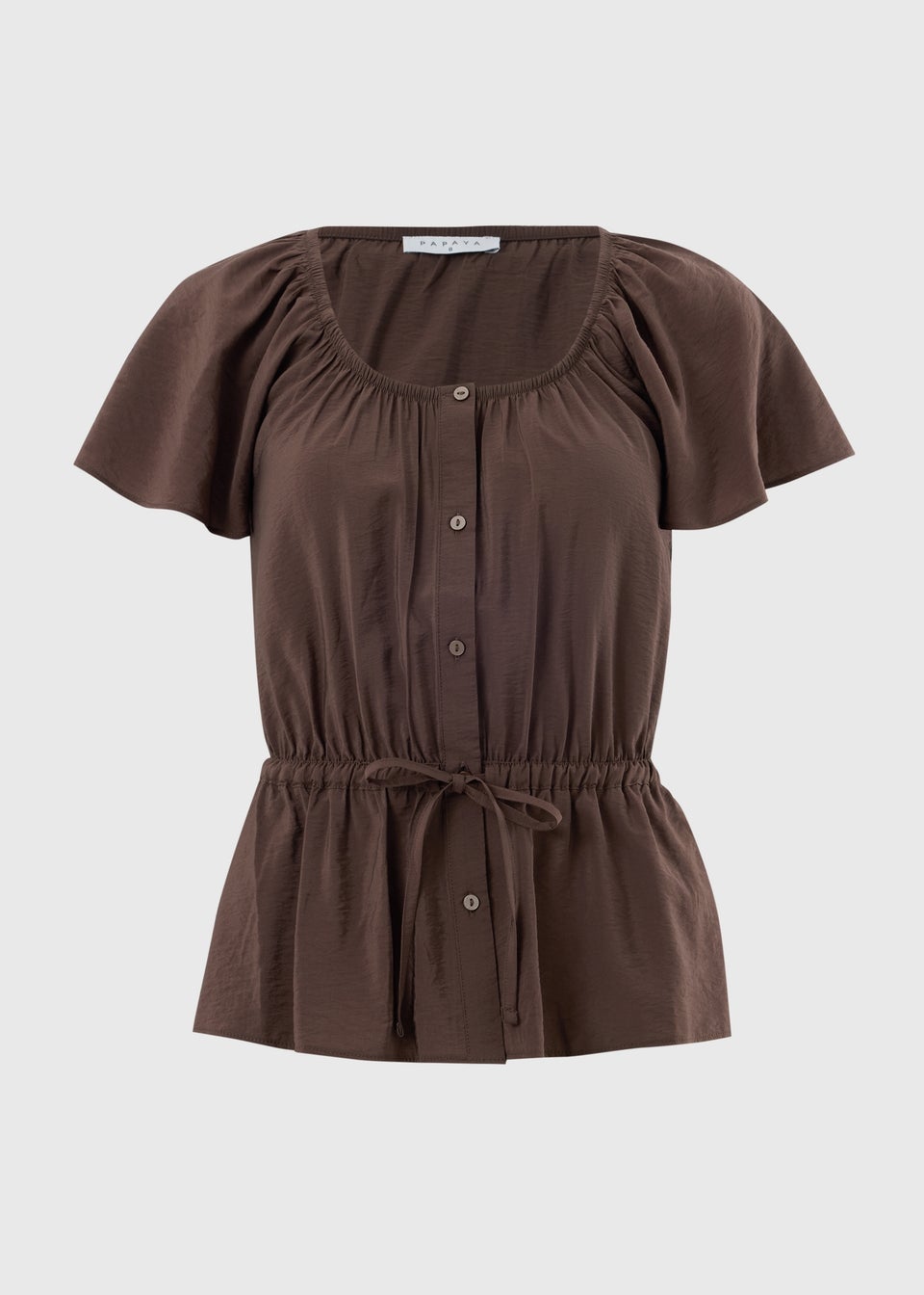 Chocolate Brown Angel Sleeve Tie Waist Shirt