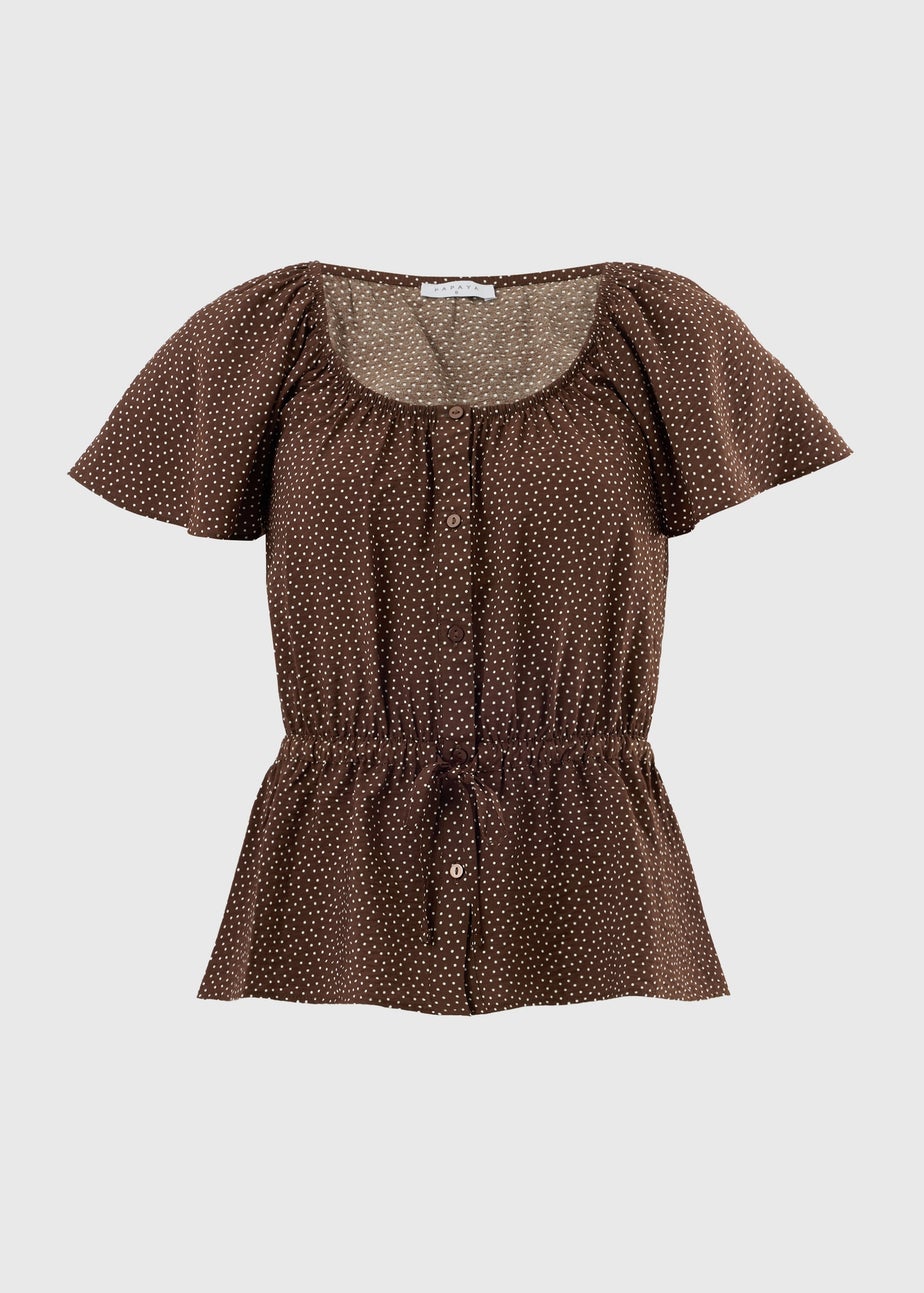 Chocolate Brown Angel Sleeve Tie Waist Shirt