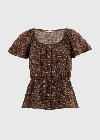 Chocolate Brown Angel Sleeve Tie Waist Shirt