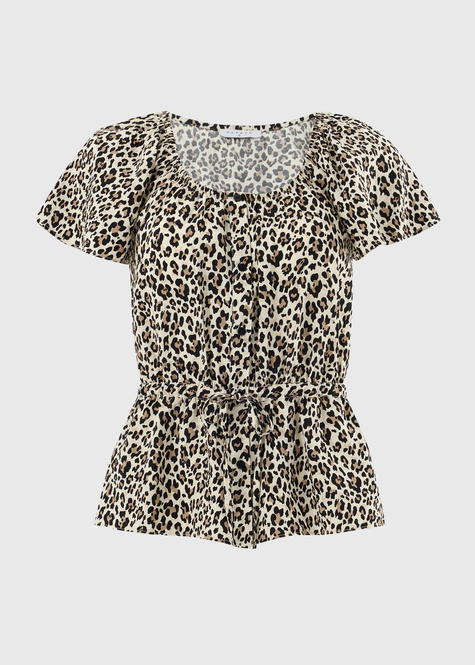 Brown Leopard Print Angel Sleeve Tie Waist Shirt