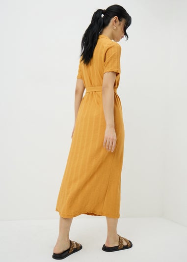 Yellow Textured Midaxi Shirt Dress