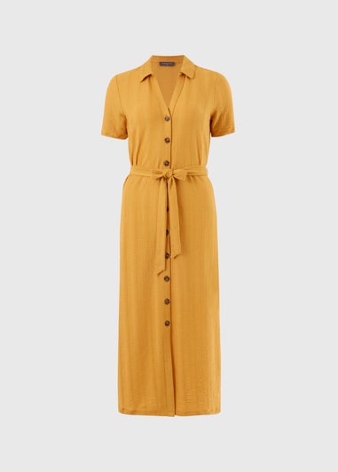 Yellow Textured Midaxi Shirt Dress