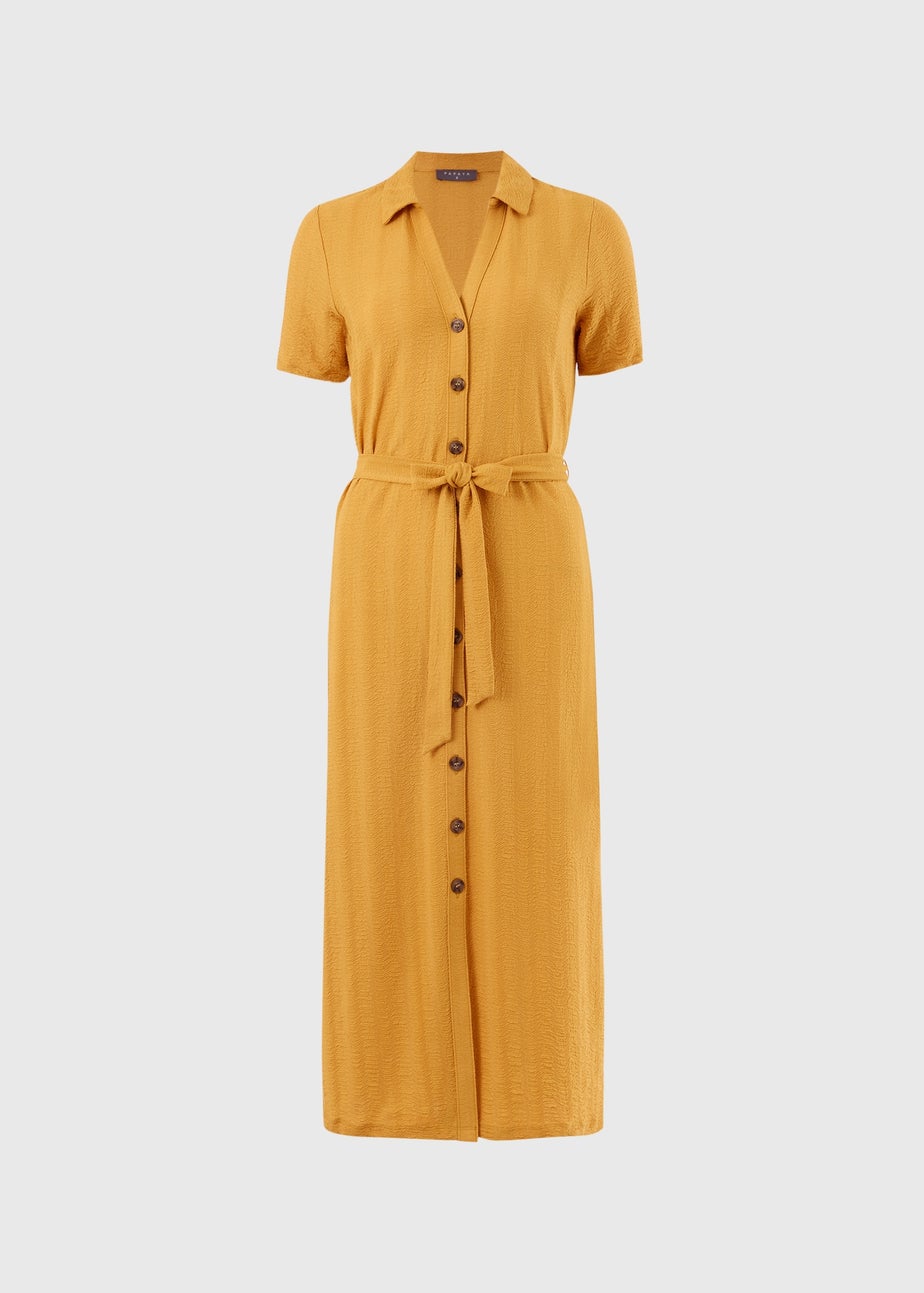 Yellow Textured Midaxi Shirt Dress