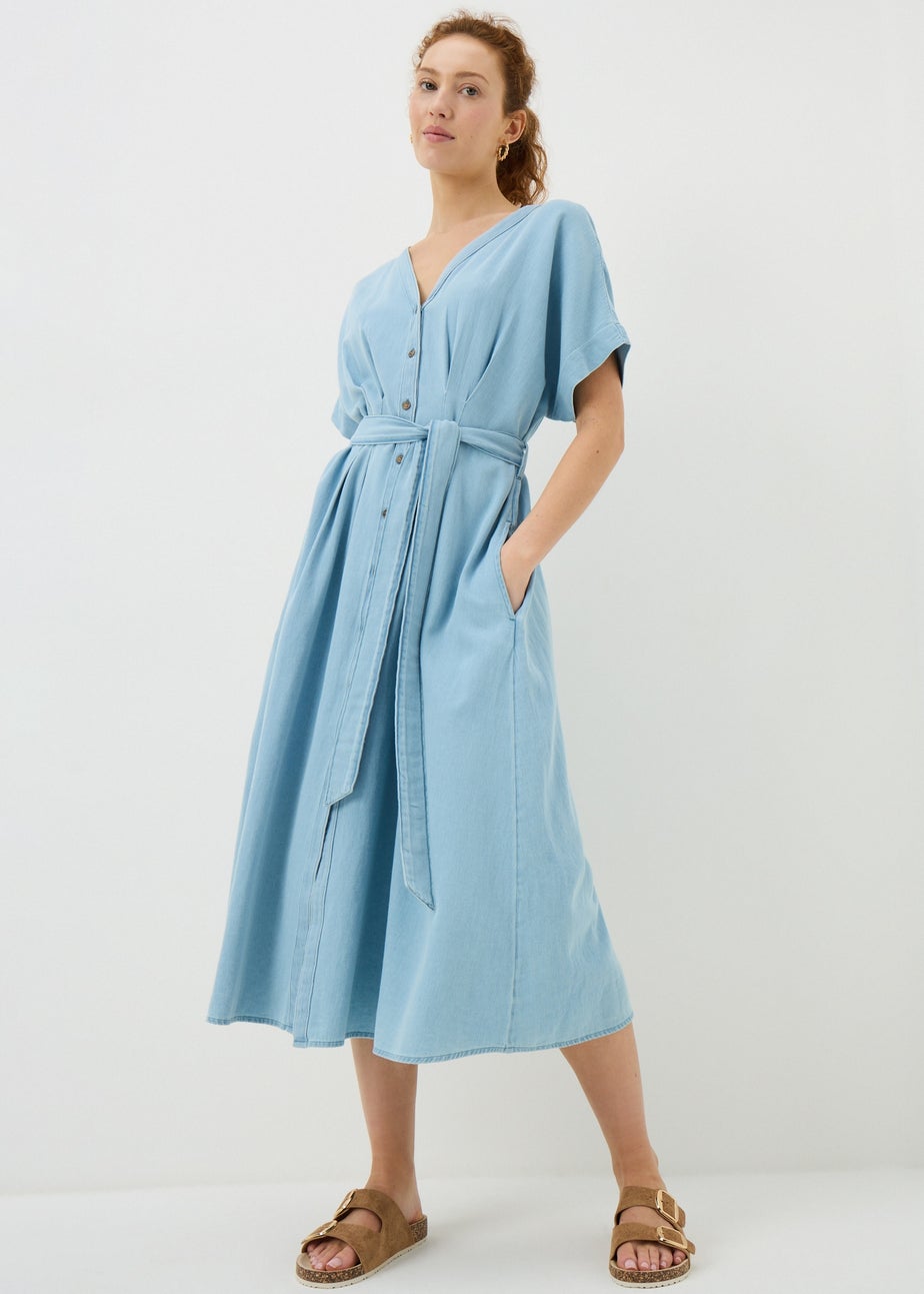 Mid Wash Denim Midi Shirt Dress