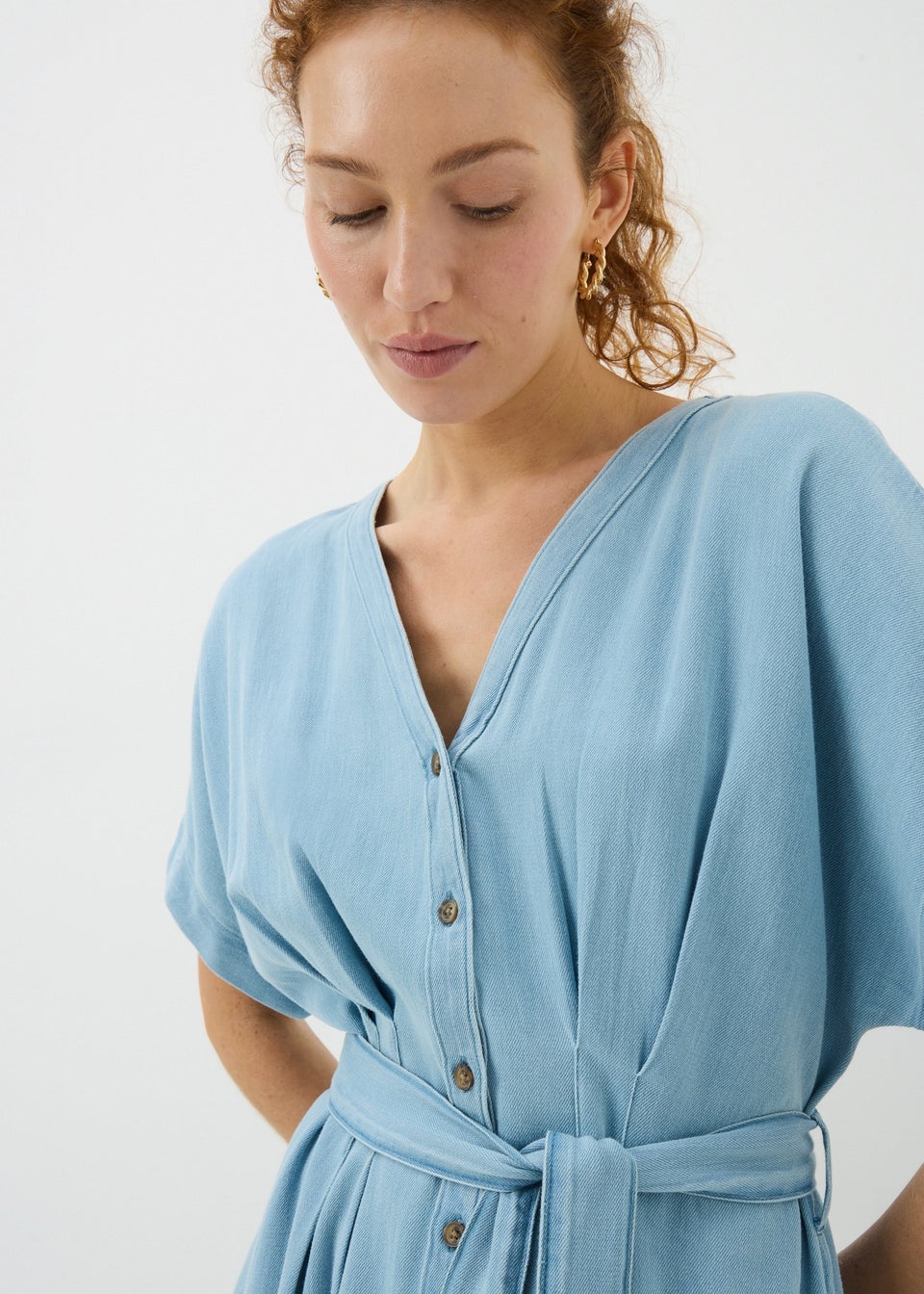 Mid Wash Denim Midi Shirt Dress