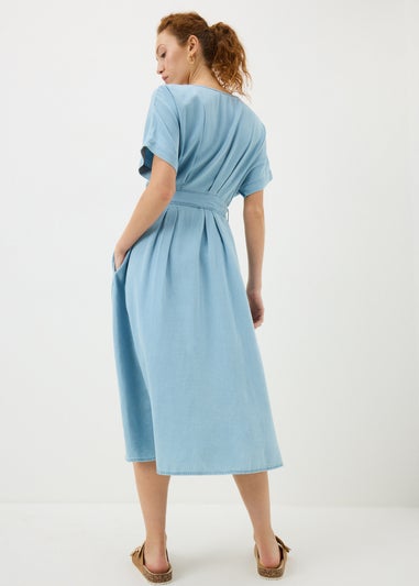 Mid Wash Denim Midi Shirt Dress