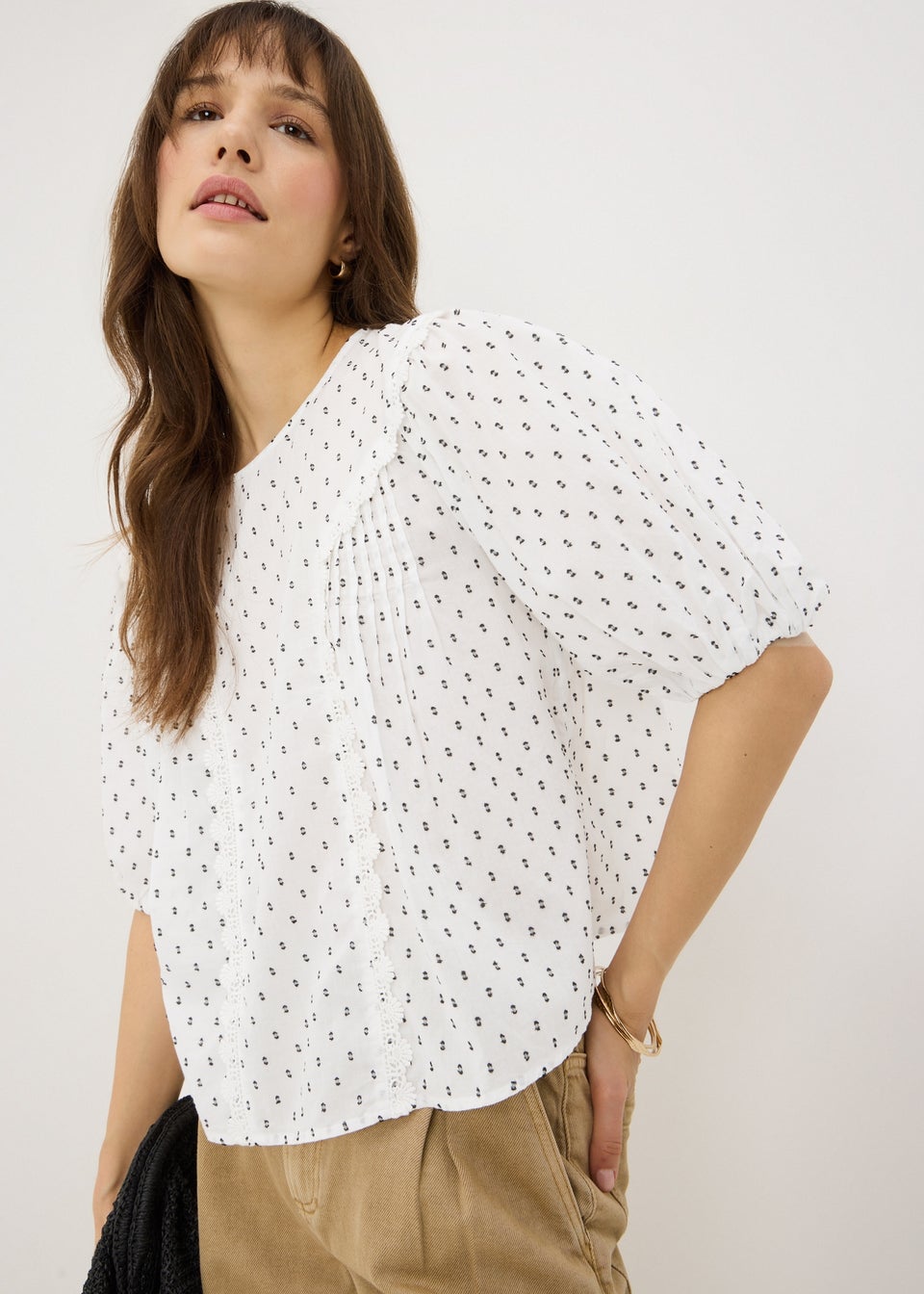 Cream Dobby Smock Blouse