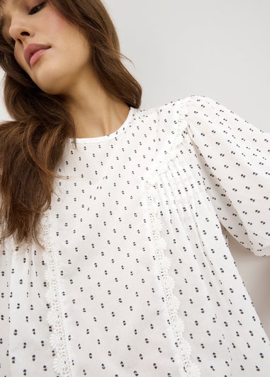 Cream Dobby Smock Blouse