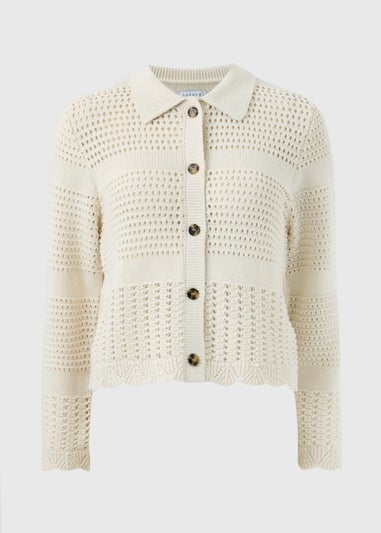 Cream Crochet Collar Cardigan