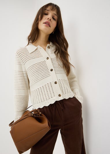 Cream Crochet Collar Cardigan