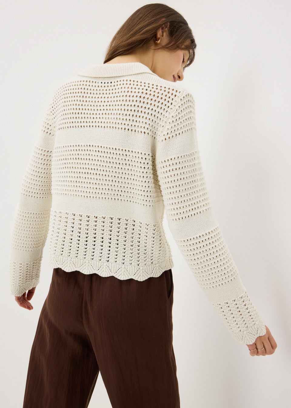 Cream Crochet Collar Cardigan
