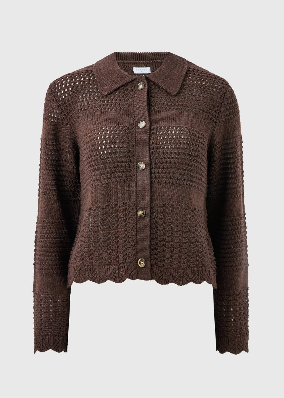 Chocolate Brown Crochet Collar Cardigan