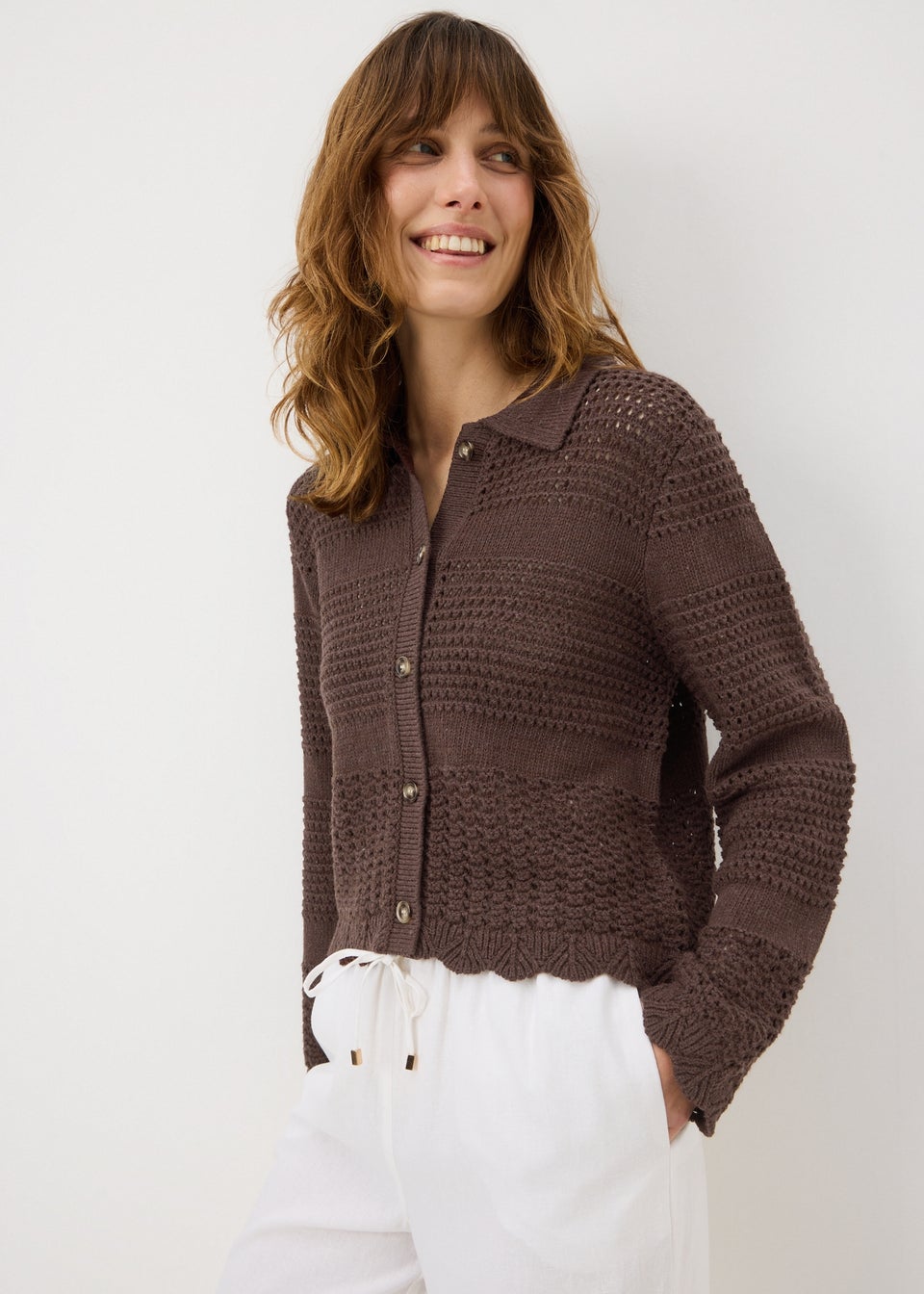 Chocolate Brown Crochet Collar Cardigan