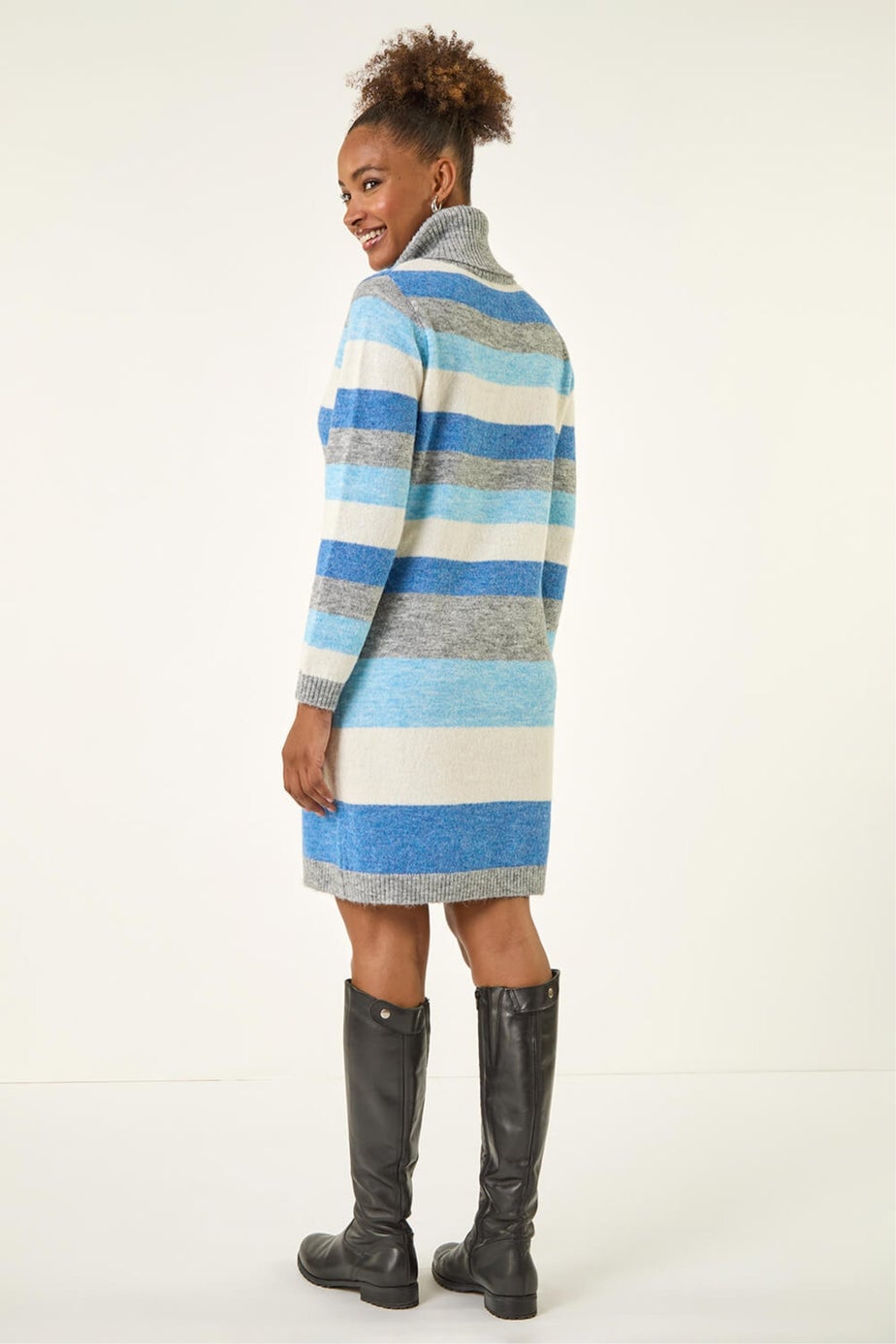 Roman Blue Stripe Cowl Neck Knit Dress